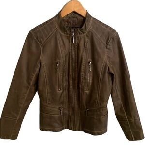 Bernardo faux leather like jacket moto sz s small zippers‎ zip up